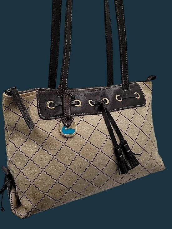 Dooney & Bourke Handbags - Vintage Dooney & Bourke Signature Tassel Tote Bag Jacquard Monogram Satchel